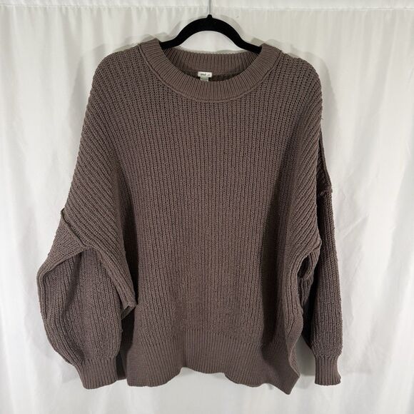 Aerie Sweaters - Aerie Sweater Women's Large Brown Knit Crew Neck Side Slit Pullover